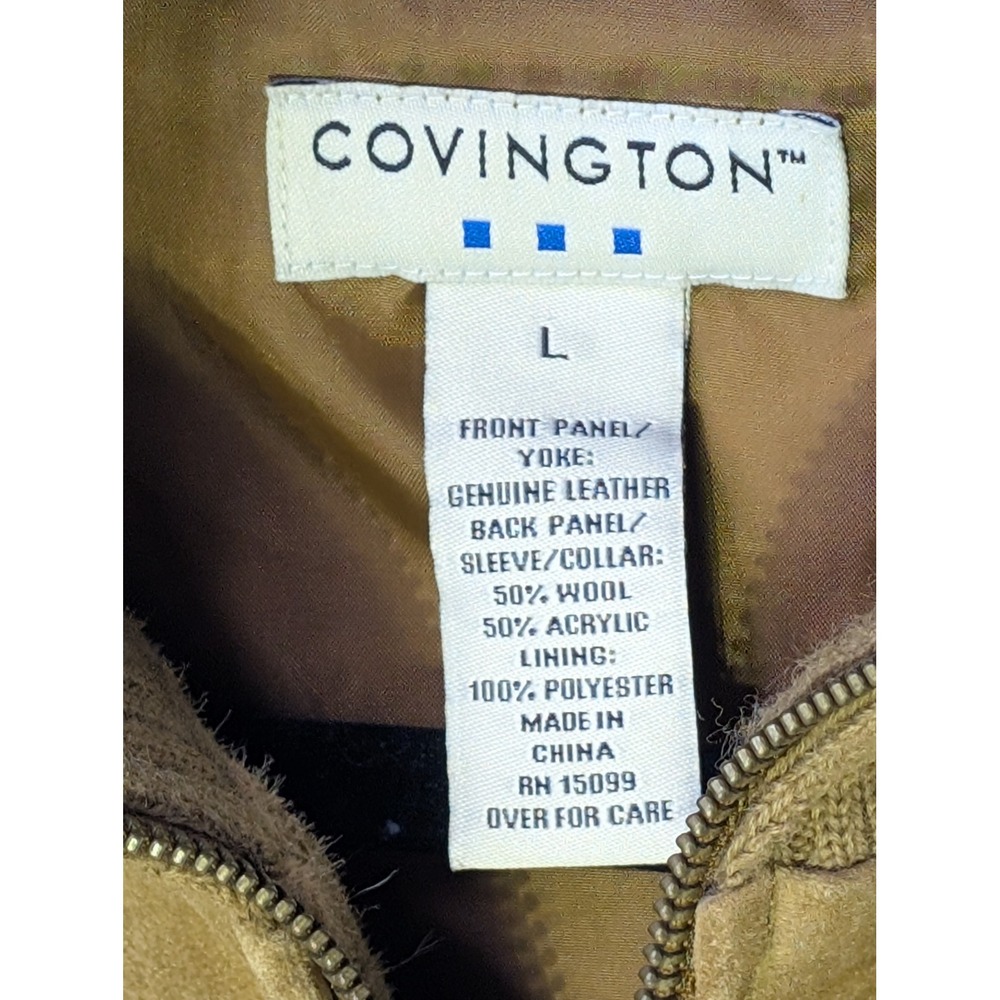 Covington‎ Womens Brown Leather Suede Wool Blend Knit Zip Jacket L Equestrian - Picture 4 of 9